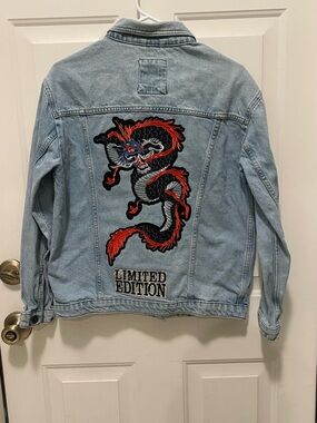 Light Wash Denim Jacket with 'LIMITED EDITION' Beaded Patch